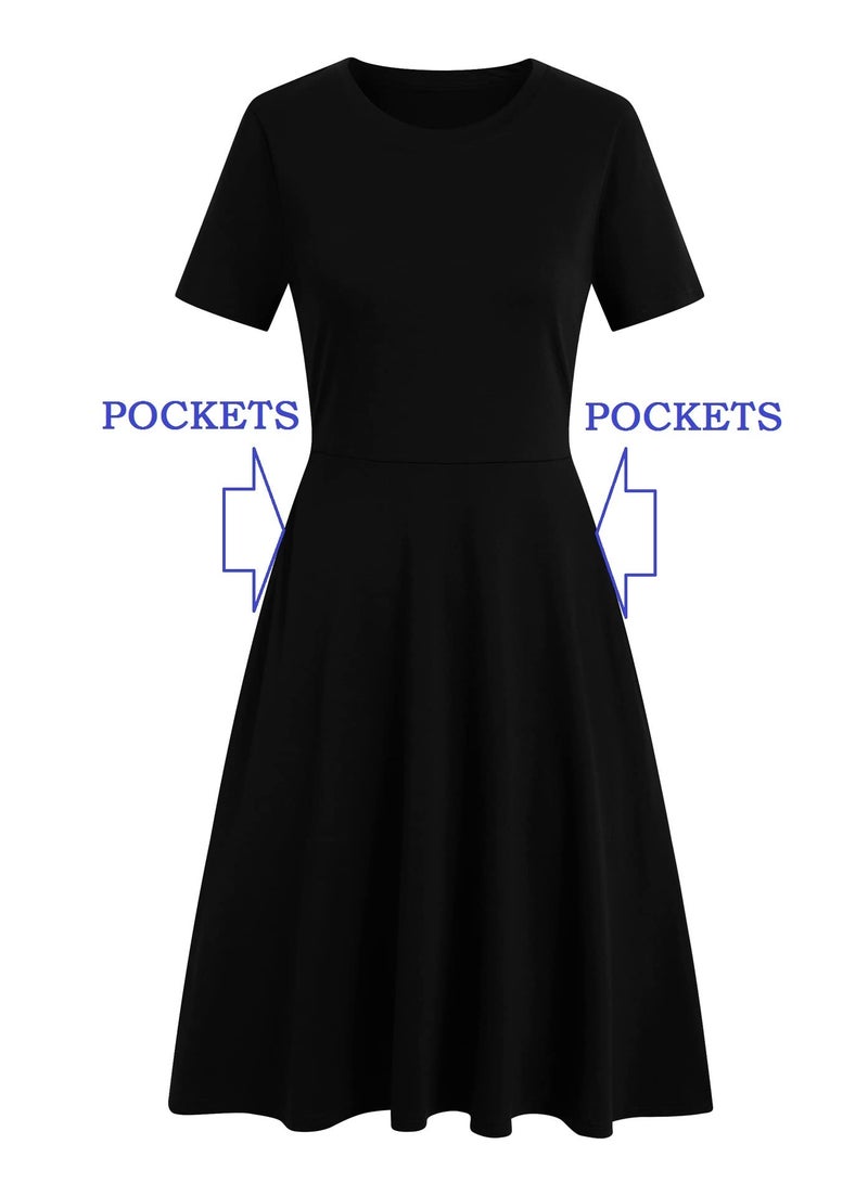 HELYO Prime Wardrobe Womens Clothing Plus Size Dress 50s Office Vintage Round Neck Work Party Casual Pockets Dresses for Lady 162 (XXL, Black Solid) - Image 5